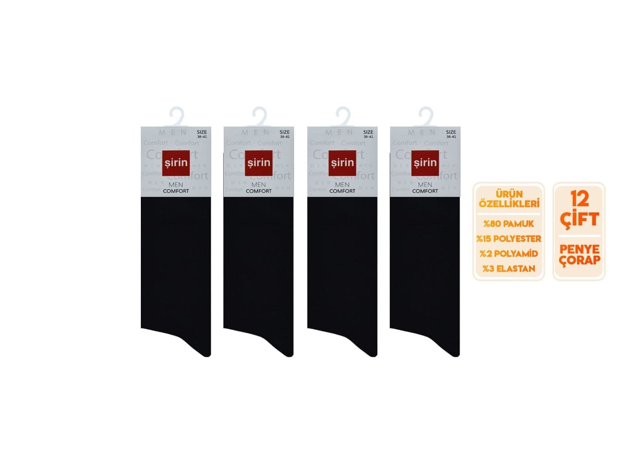 Penye Siyah Ter Emici Erkek Soket Çorap Şirin 7755 - Düz Siyah