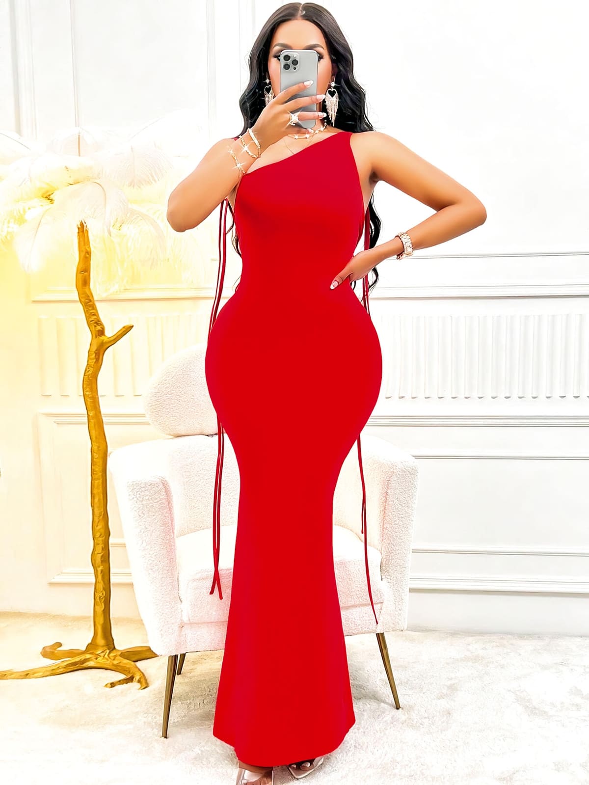 Sırt Dekolteli Kırmızı Uzun Elbise Pink Night 5521 - Kırmızı