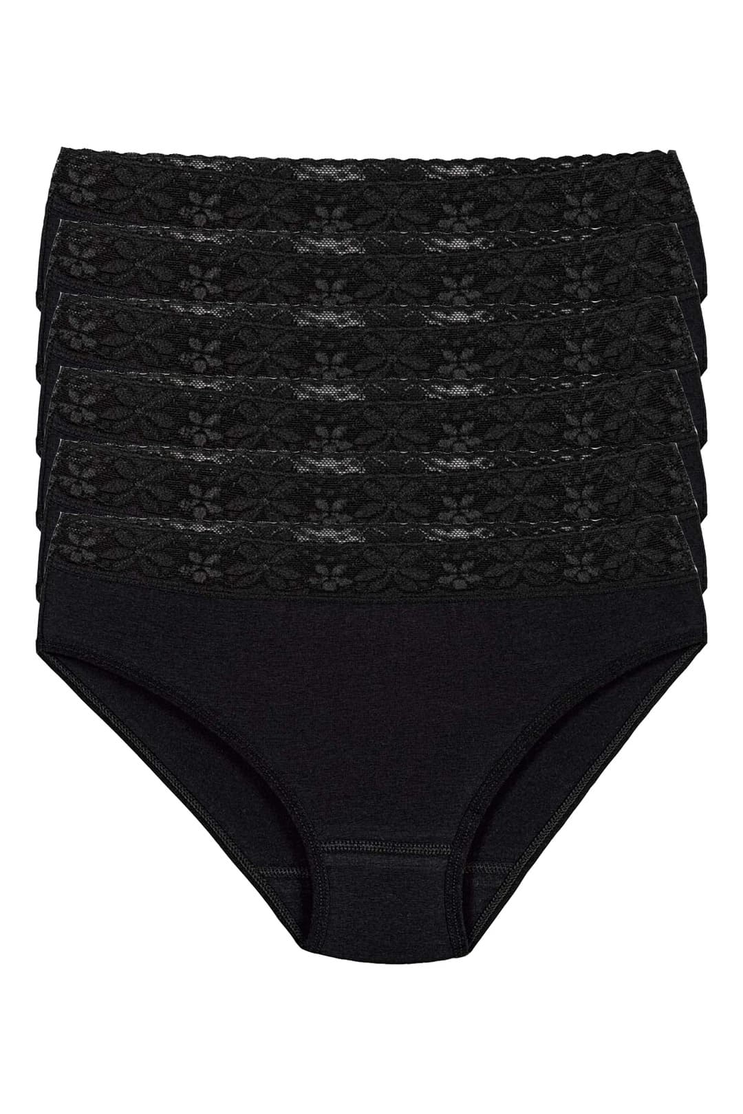 Yüksek Bel Dantelli Likralı Bikini Külot Yıldız 3528 - Siyah