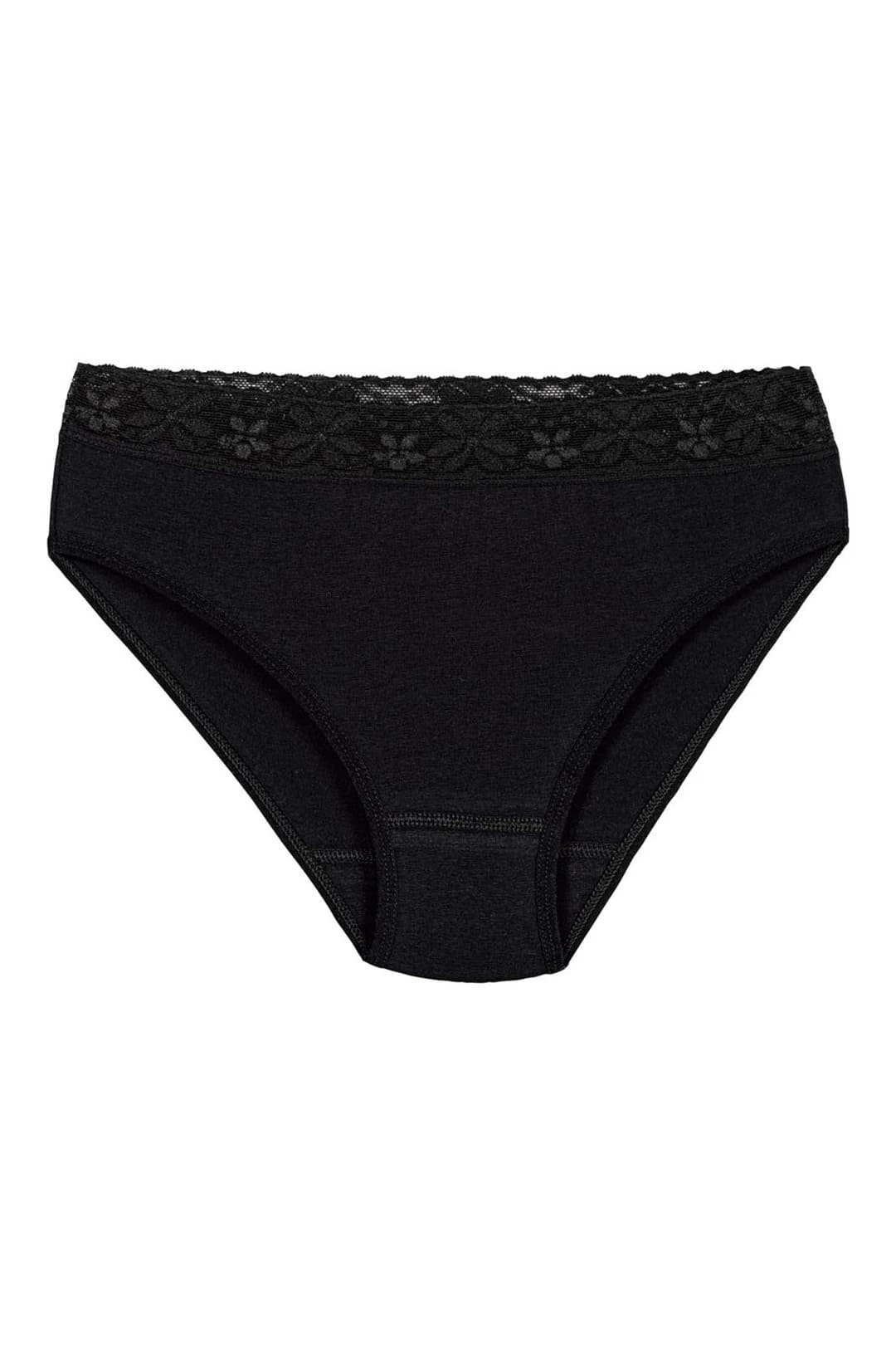 Yüksek Bel Dantelli Likralı Bikini Külot Yıldız 3528 - Siyah