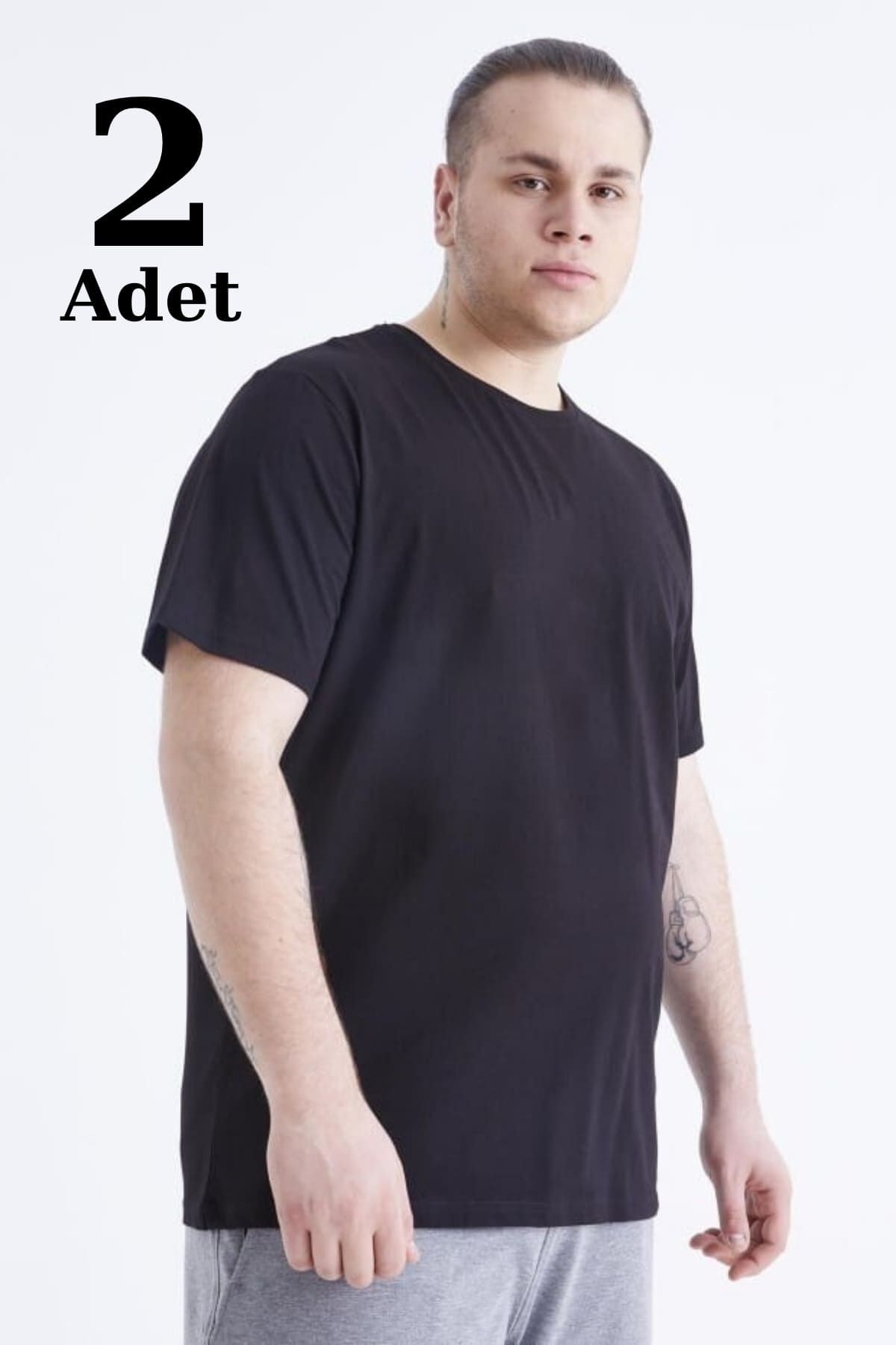 Pamuklu Ribana Büyük Beden Bisiklet Yaka Atlet Arma Yıldız 9143 - Siyah