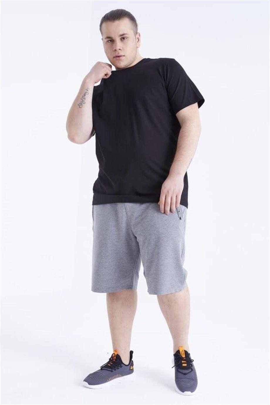 Pamuklu Ribana Büyük Beden Bisiklet Yaka Atlet Arma Yıldız 9143 - Siyah