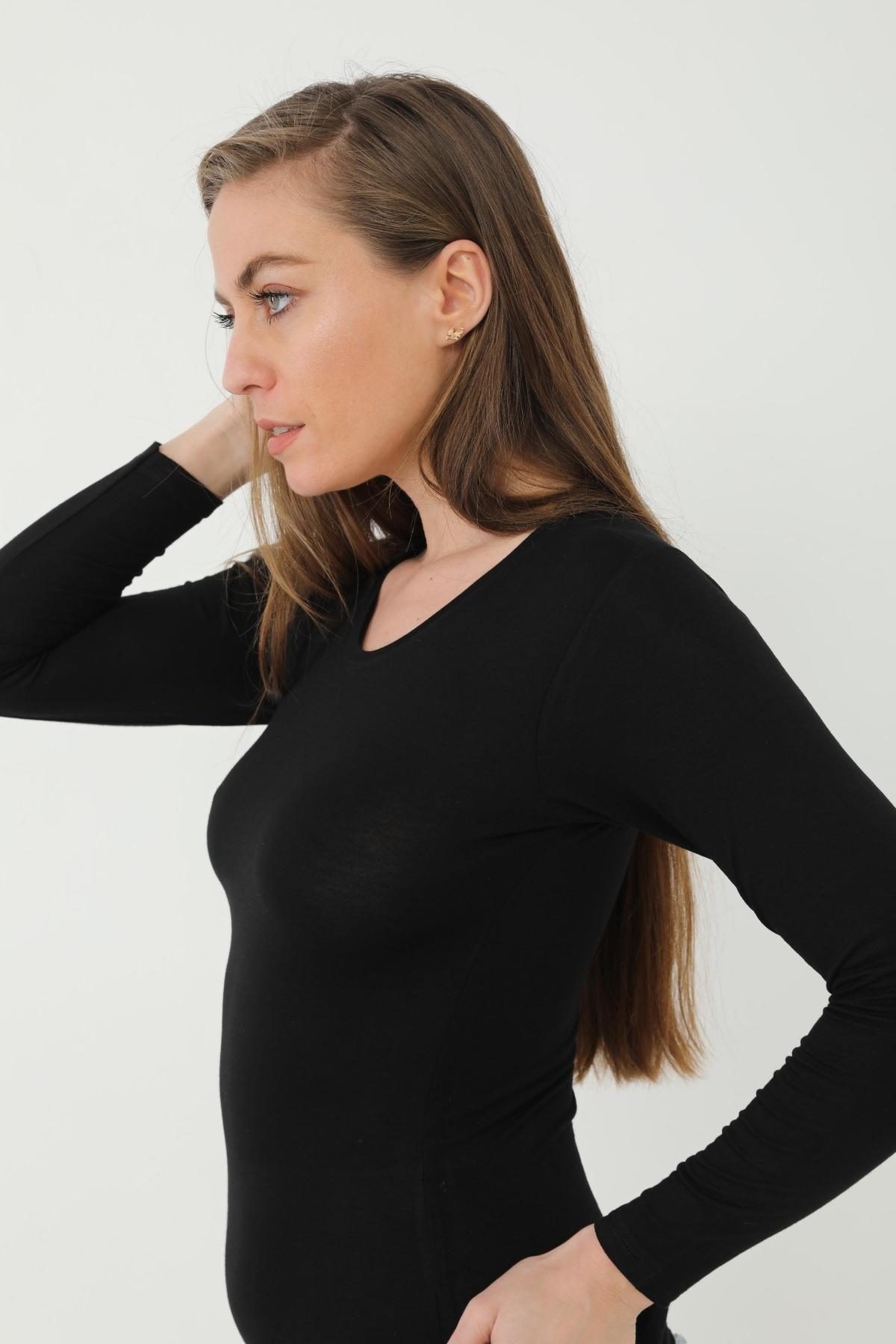 Bambu Uzun Kollu Body Tek Parça Arma Yıldız 3706 - Siyah