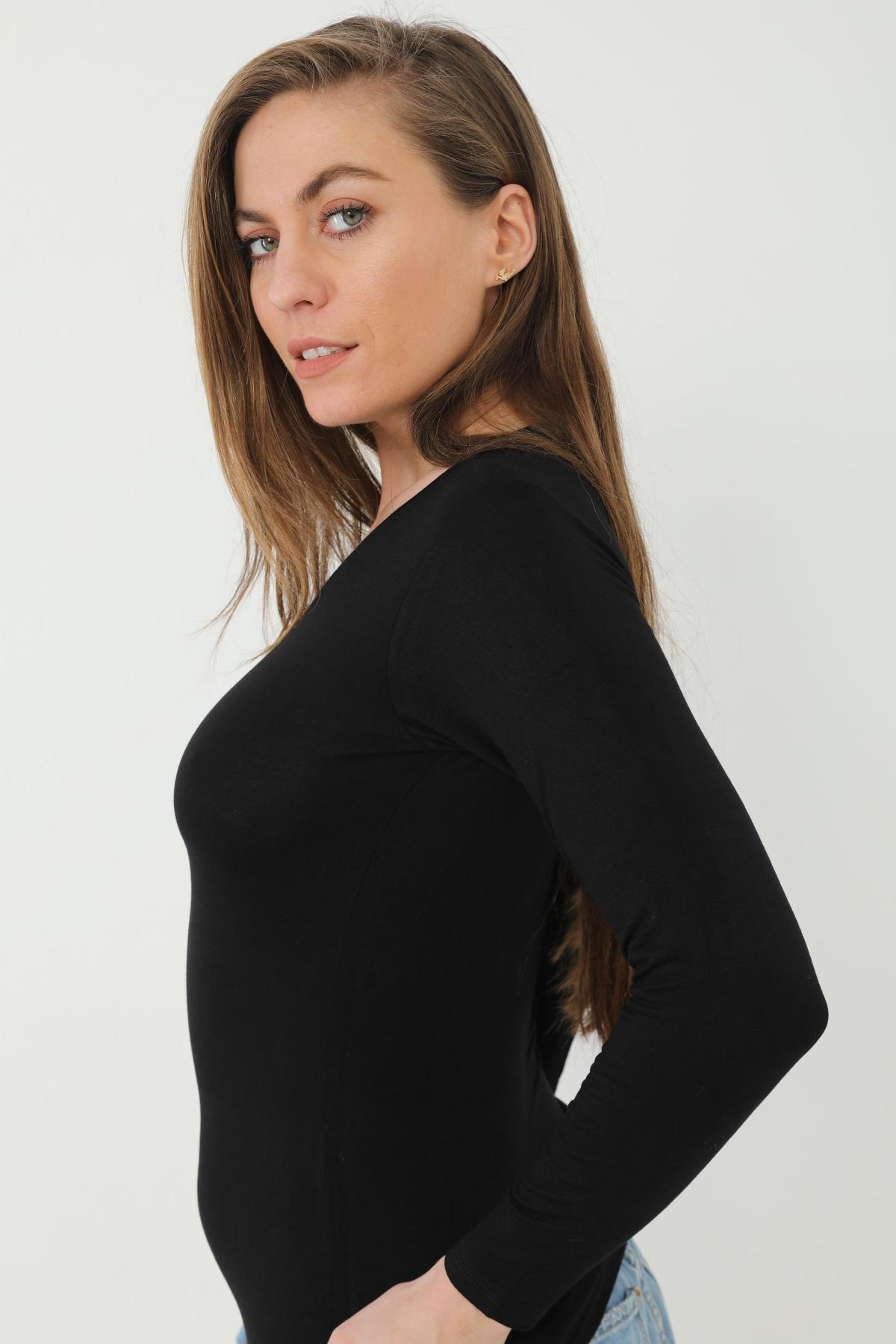 Bambu Uzun Kollu Body Tek Parça Arma Yıldız 3706 - Siyah