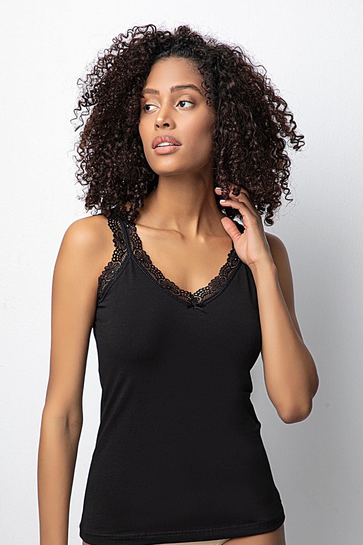 Likralı Dantelli Siyah Atlet Donex 3286 - Siyah