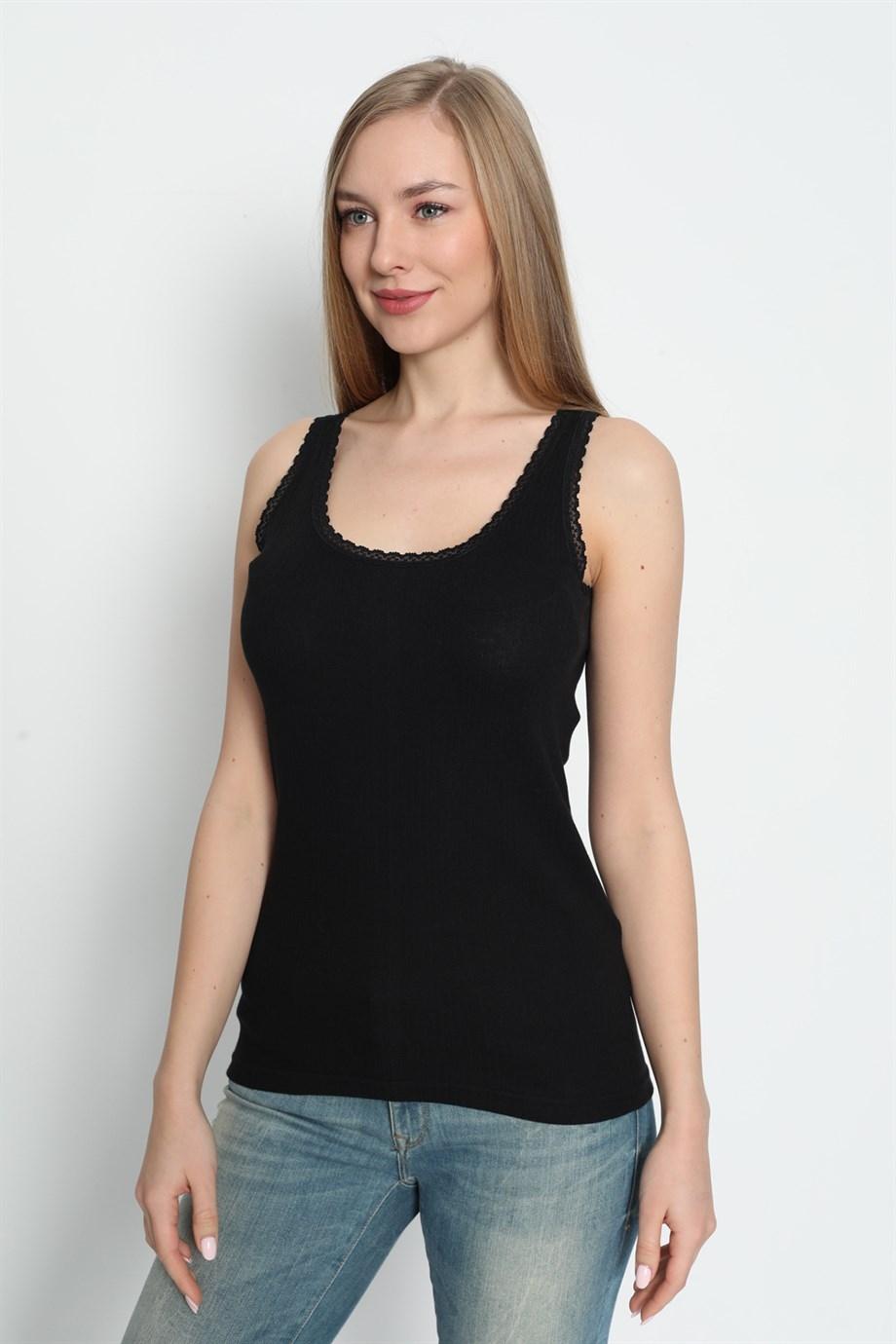 Kalın Askılı Dantel Detaylı Atlet Arma Yıldız 3363 - Siyah