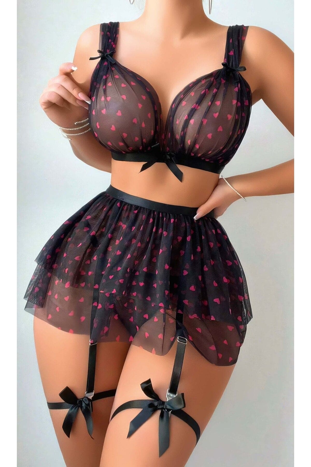 Şeffaf Dantel Detaylı Tek Parça Body Ruselin 2067 - Siyah