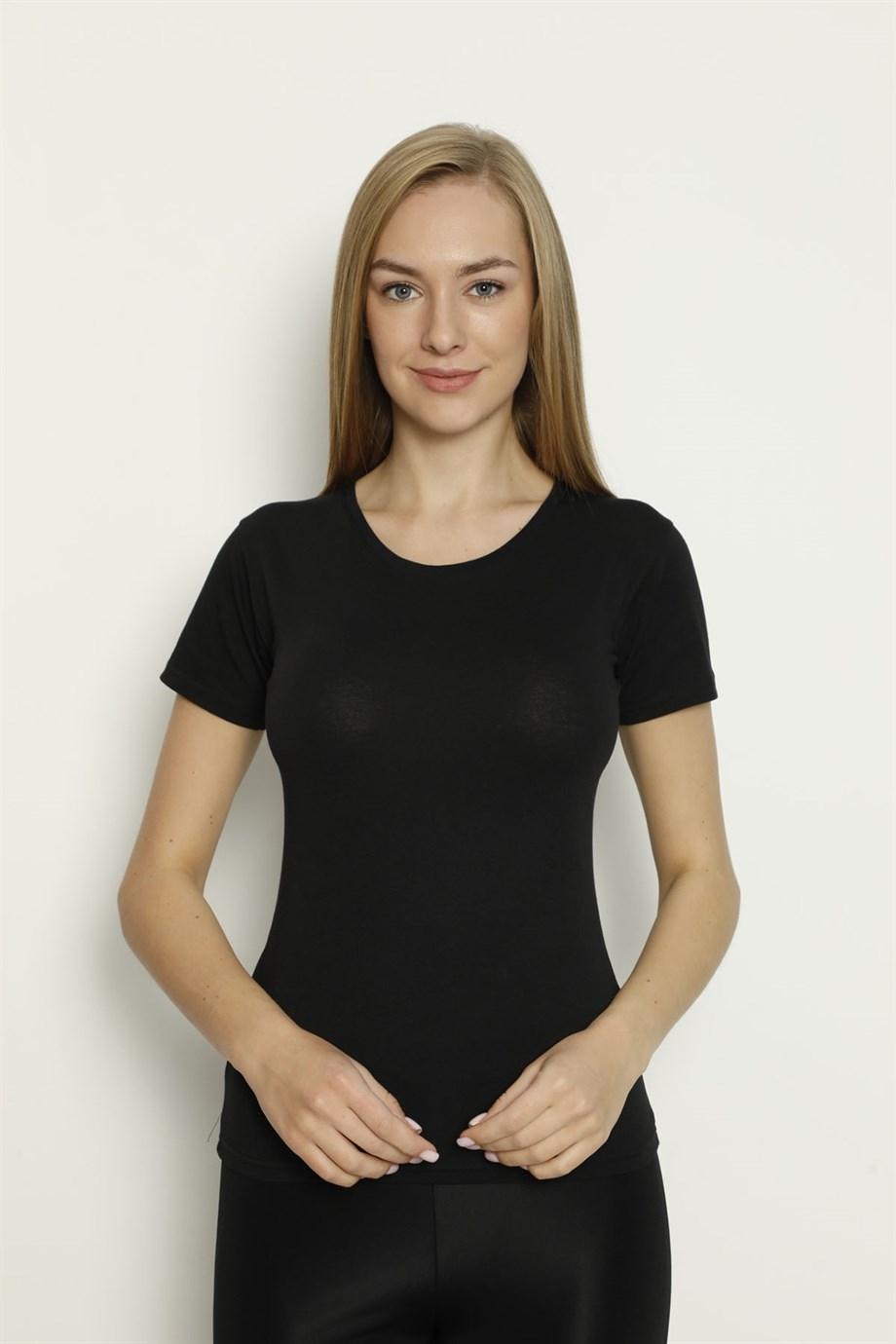 Pamuklu Likralı Yuvarlak Yaka Kadın Atlet Arma Yıldız 3358 - Siyah