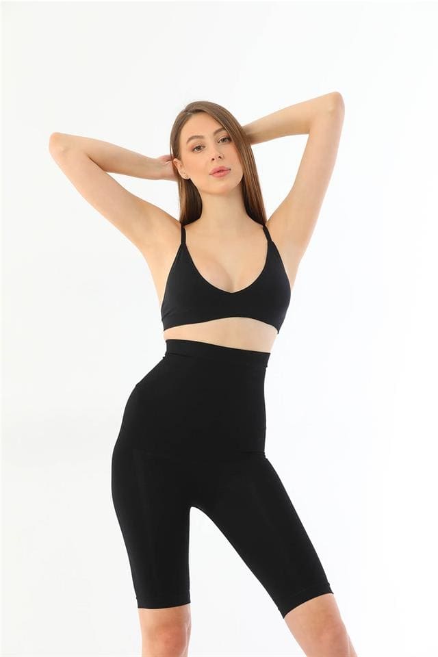 Dikişsiz Yüksek Bel Uzun Paçalı Korse Emay 2037 - Siyah