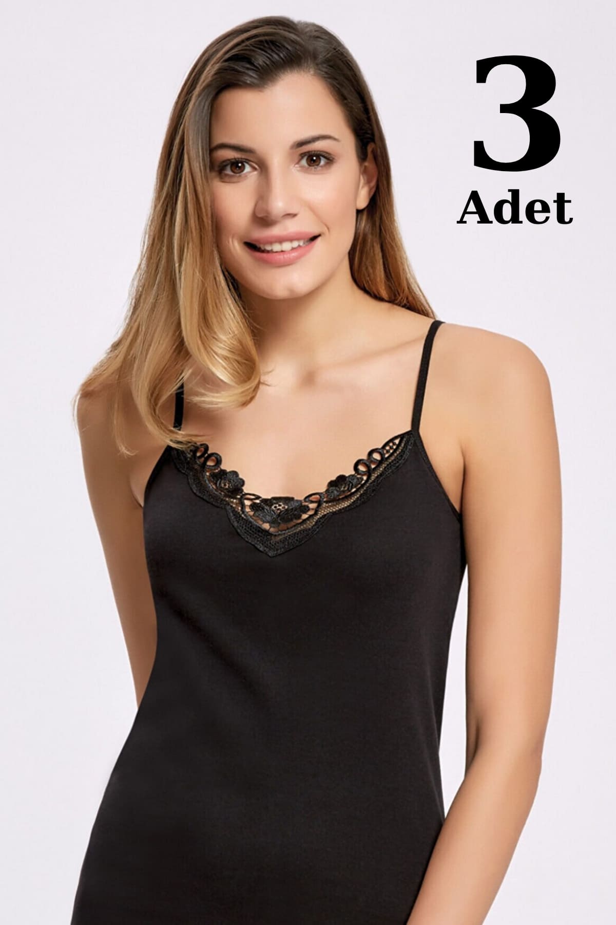 Pamuklu Ribana İp Askılı Atlet 3lü Paket Arma Yıldız 3306 - Siyah