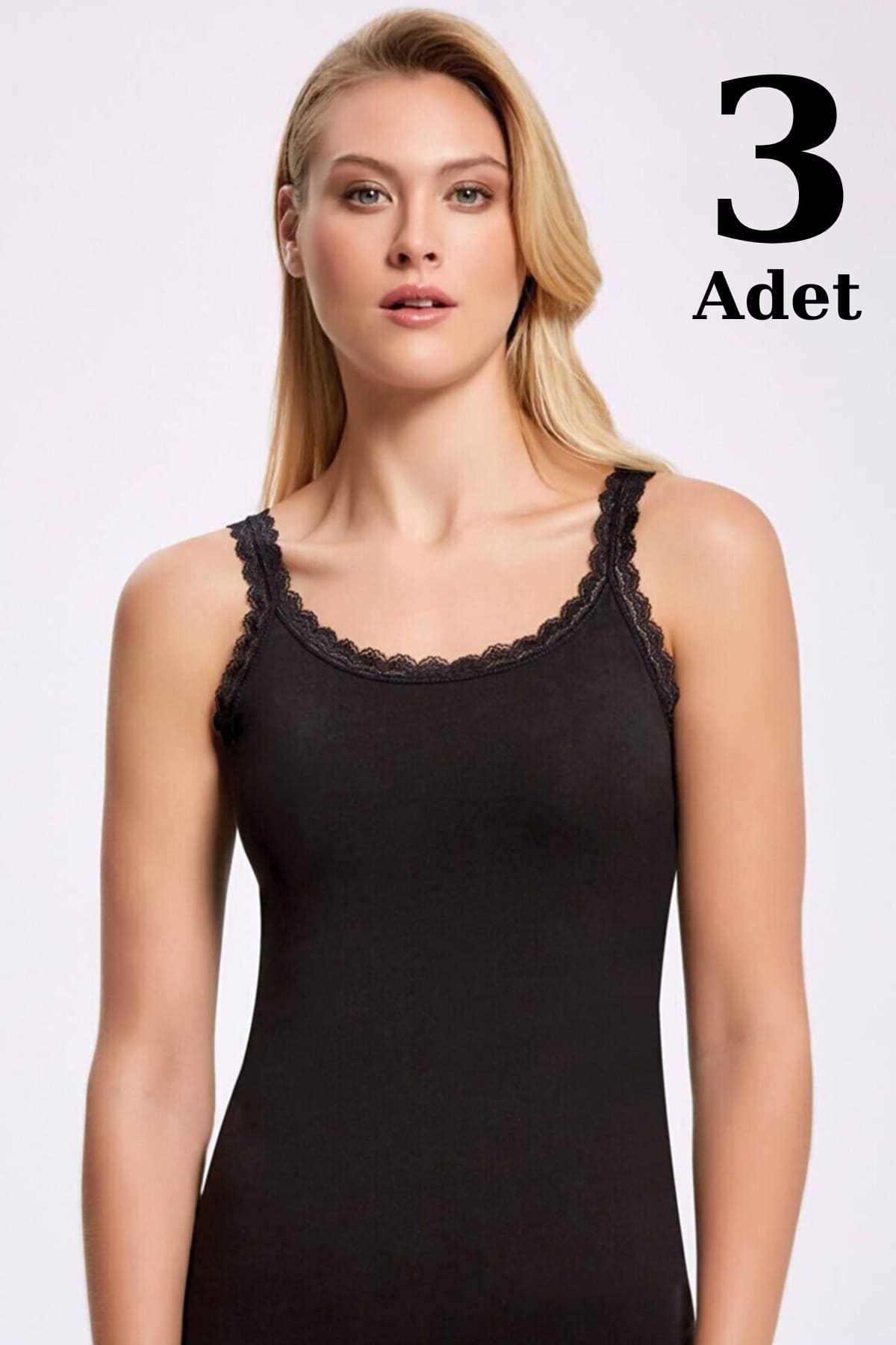 Dantelli Ribana İnce Askı Kadın Atlet Arma Yıldız 3331 - Siyah