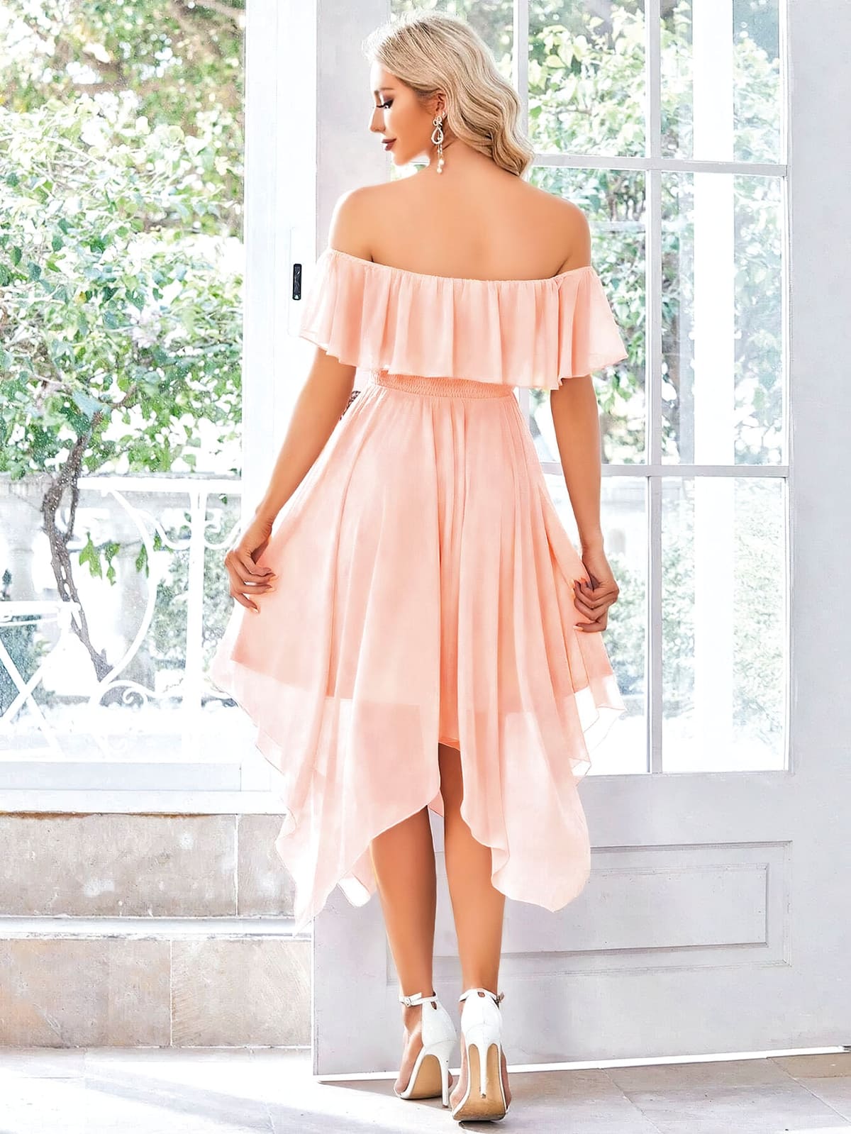 Sırt Dekolteli Uzun Kadın Elbise Siyah-Gri Pink Night 5587 - Pudra