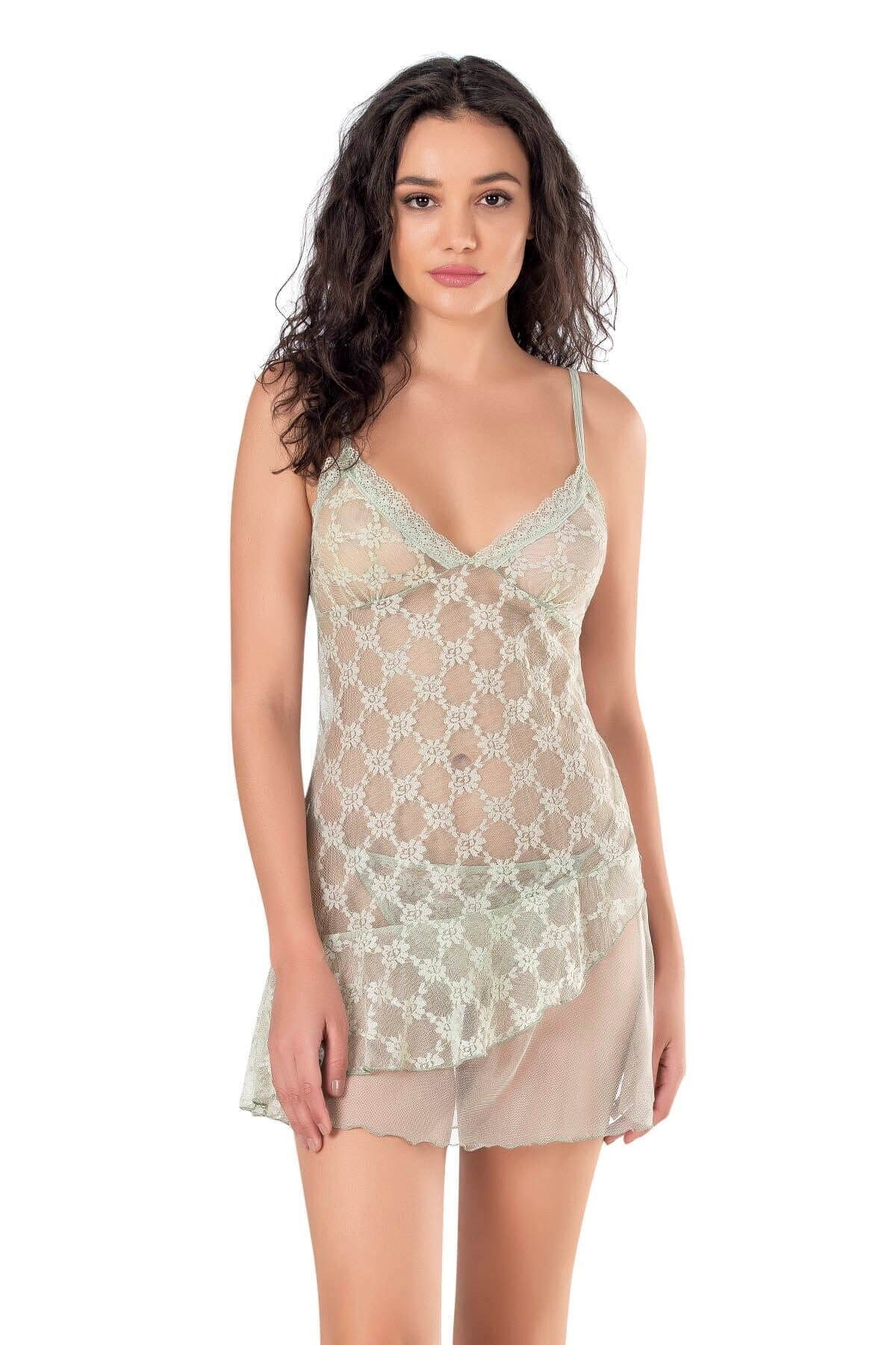 Su Yeşili Dantel Tül Body Ahu 4123 - Yeşil