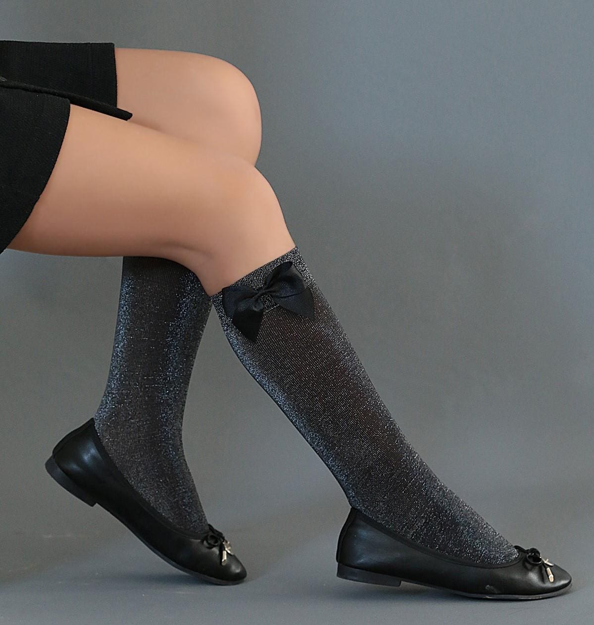 Pamuklu Fiyonklu Çocuk Dizaltı Çorap Daymod 2227002 - Siyah