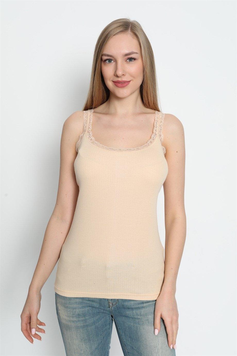 İnce Askılı Dantelli Atlet Pamuk Ribana Arma Yıldız 3362 - Ten