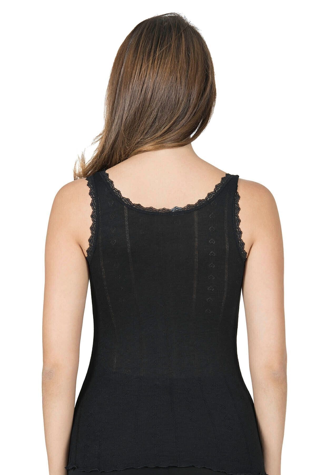 Esnek Yüksek Pamuklu Kalın Askılı Kadın Atlet Özkan 23493 - Siyah