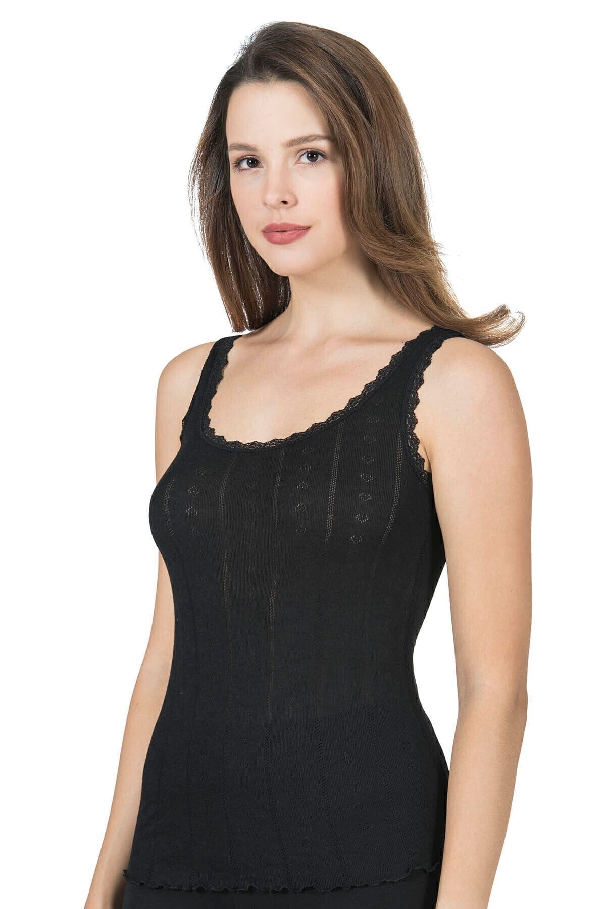 Esnek Yüksek Pamuklu Kalın Askılı Kadın Atlet Özkan 23493 - Siyah