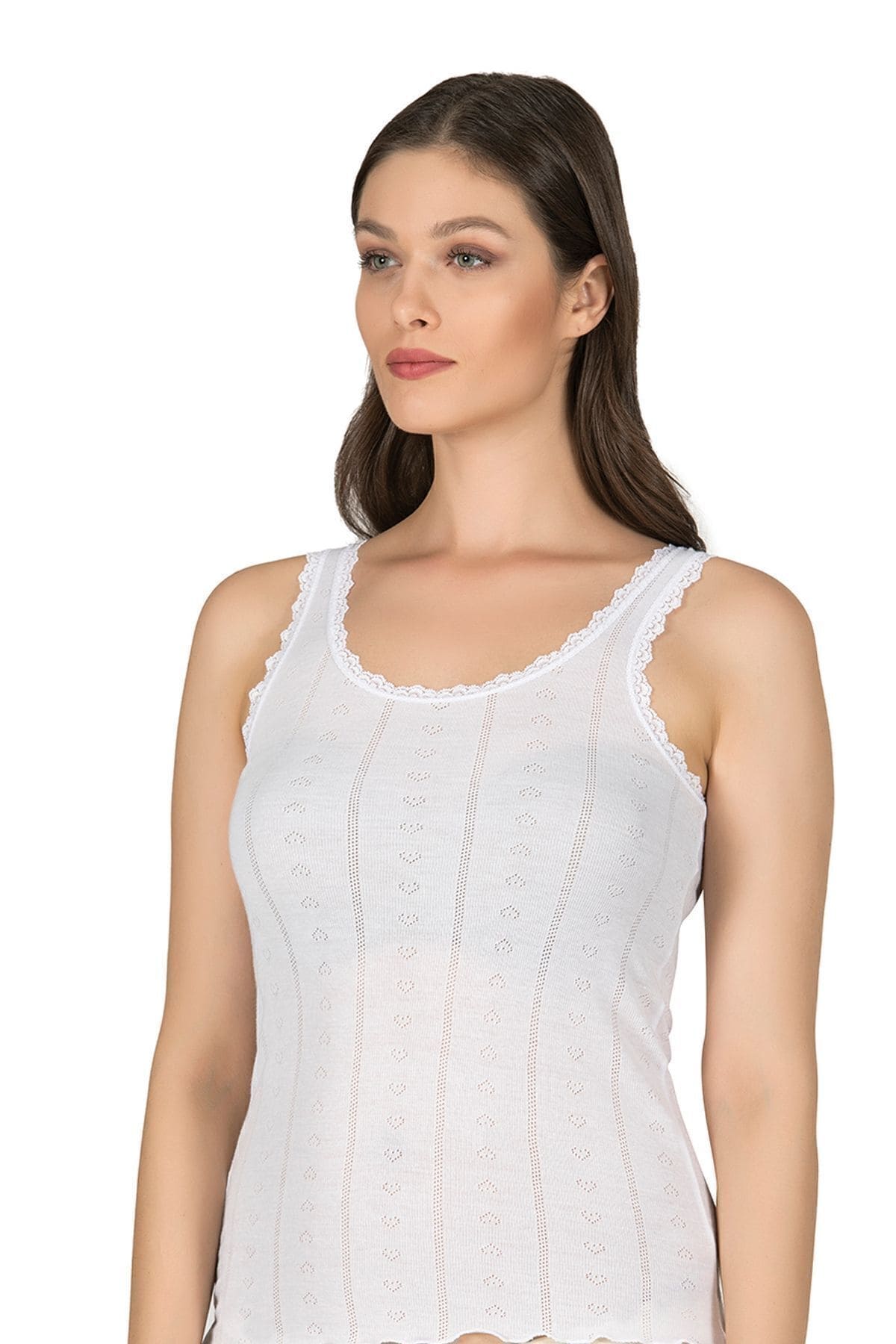 Esnek Yüksek Pamuklu Kalın Askılı Kadın Atlet Özkan 23493 - Beyaz