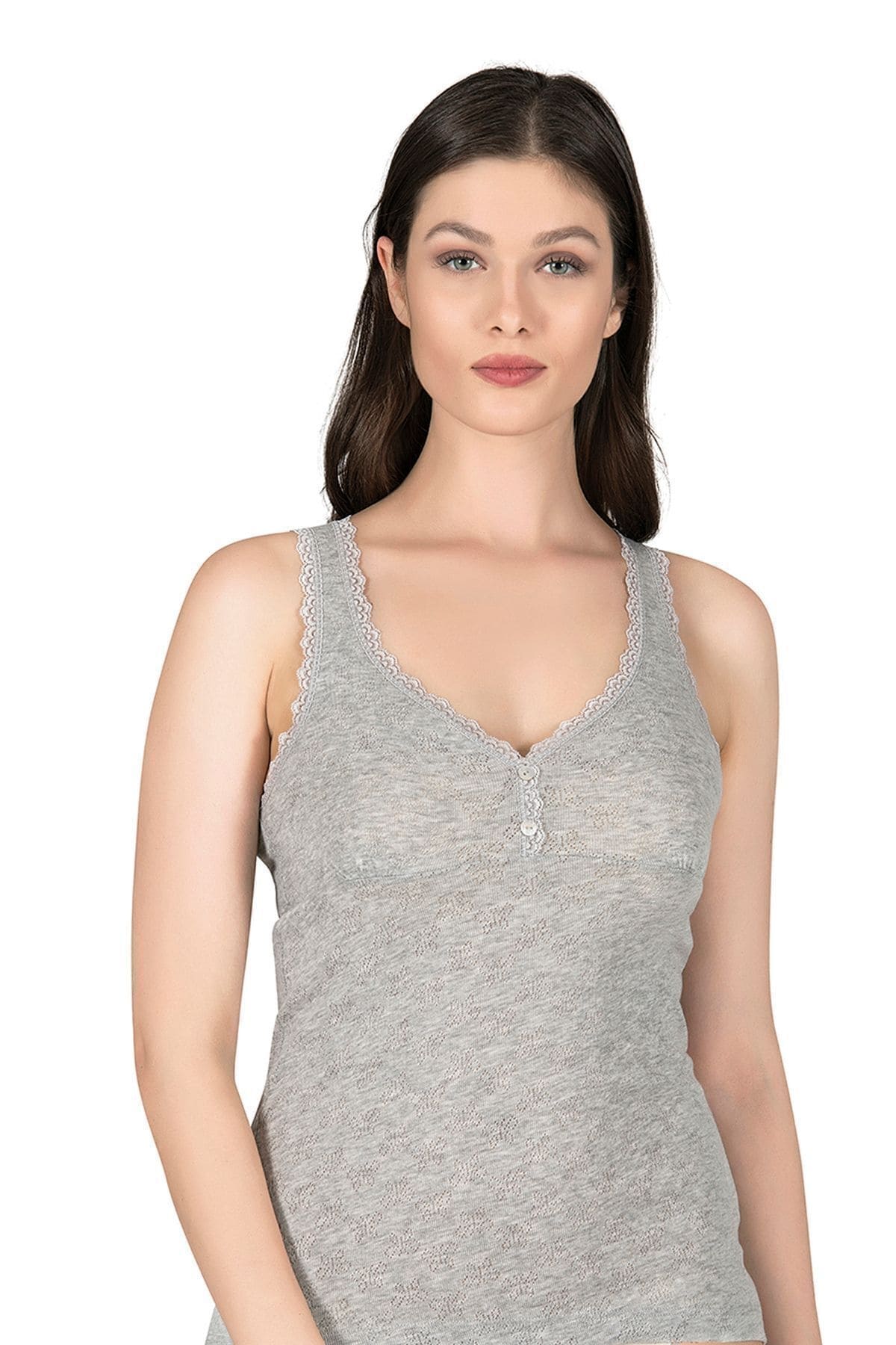 Kalın Askılı Ribana Pamuklu Kadın Atlet Özkan 24202 - Gri