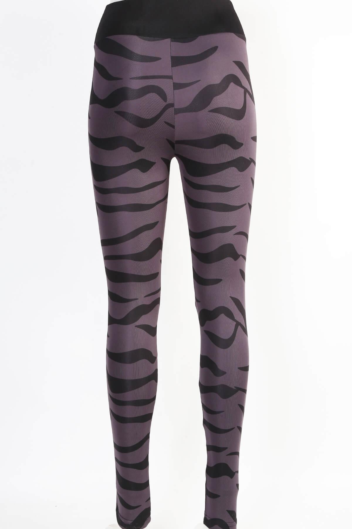 Yüksek Bel Desenli Leggings Tayt Derya Kurşun 10 - Mor