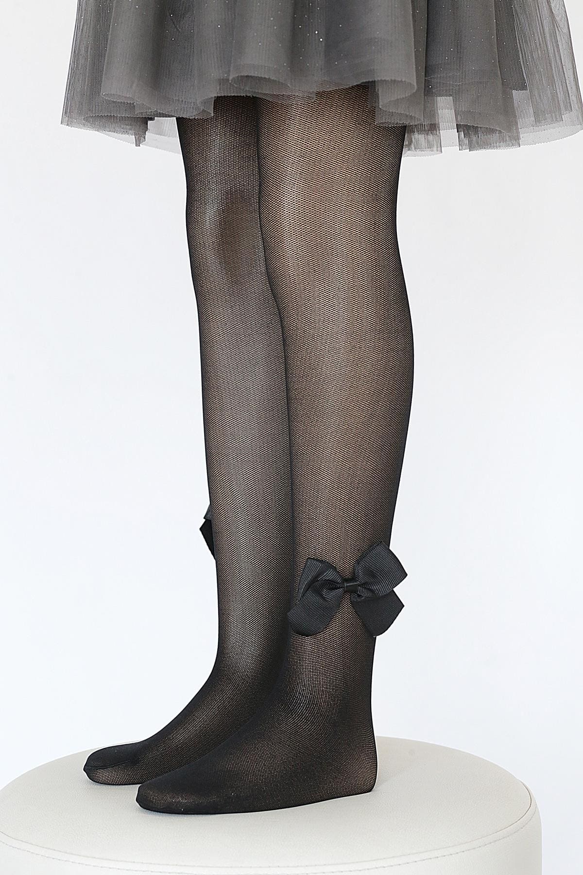 Tül File Fiyonklu Çocuk Külotlu Çorap Somon Daymod 2141008 - Siyah