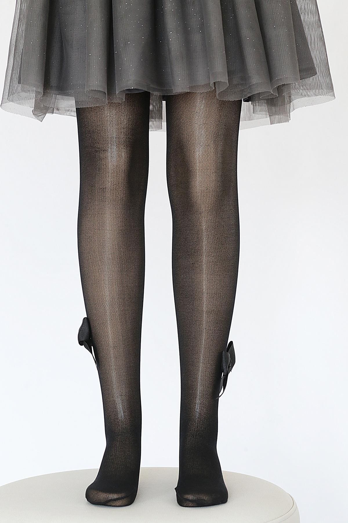 Tül File Fiyonklu Çocuk Külotlu Çorap Somon Daymod 2141008 - Siyah