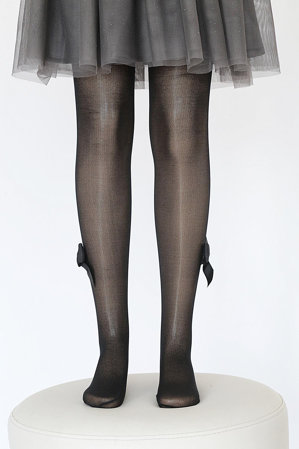 Tül File Fiyonklu Çocuk Külotlu Çorap Somon Daymod 2141008 - Siyah