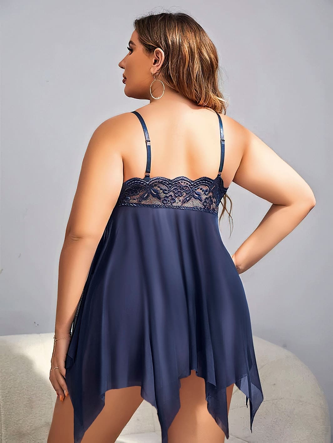 Tül Şeffaf Büyük Beden Bralet Body Pink Night 6677 - Lacivert