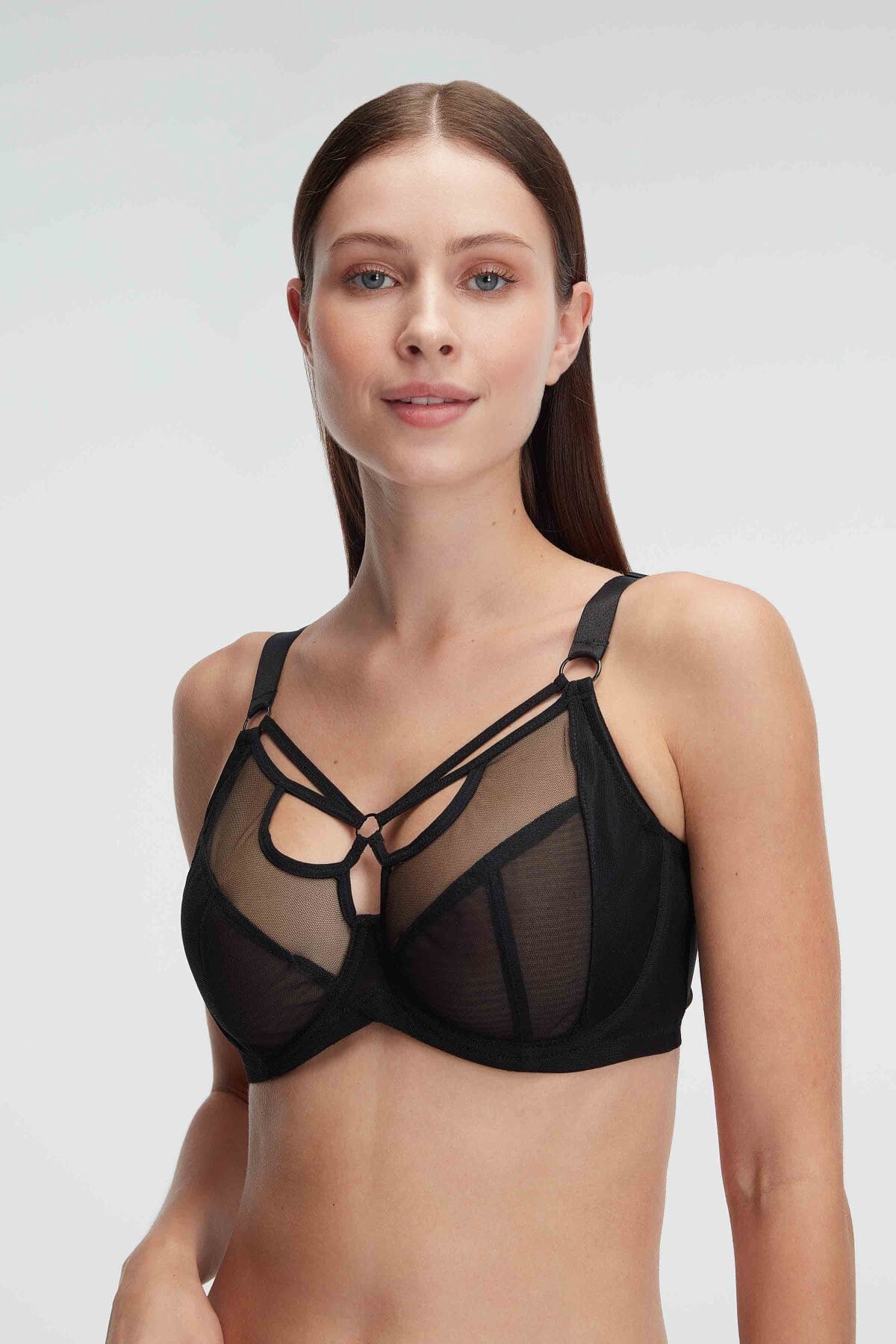 Tüllü Balenli Desteksiz Dolgusuz Yaka Detaylı Toparlayıcı Küçültücü Sütyen Anıl 3788 - Siyah