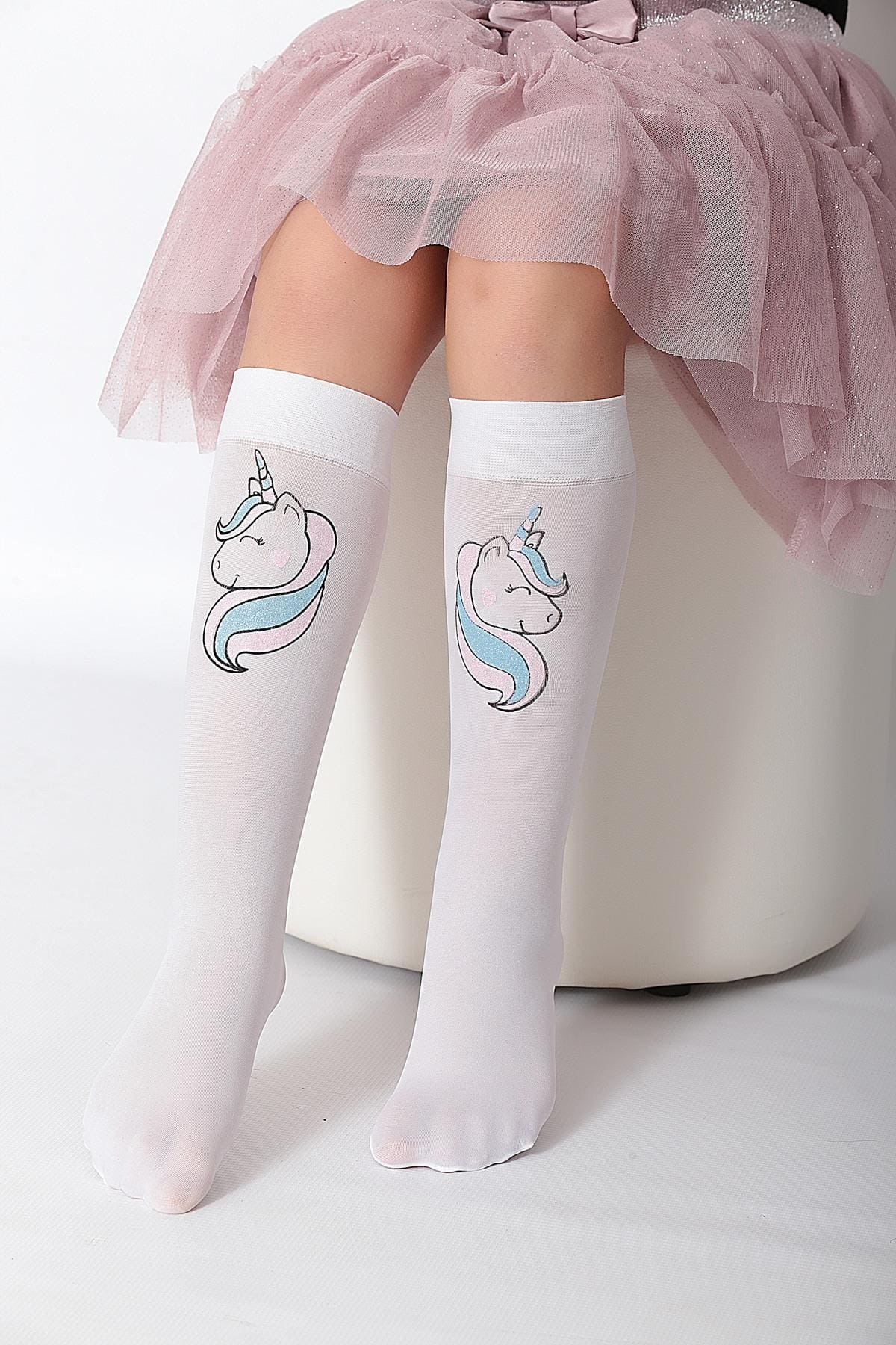 Kaydırmaz Tabanlı Unicorn Çocuk Dizaltı Çorap Daymod 2242019 - Beyaz
