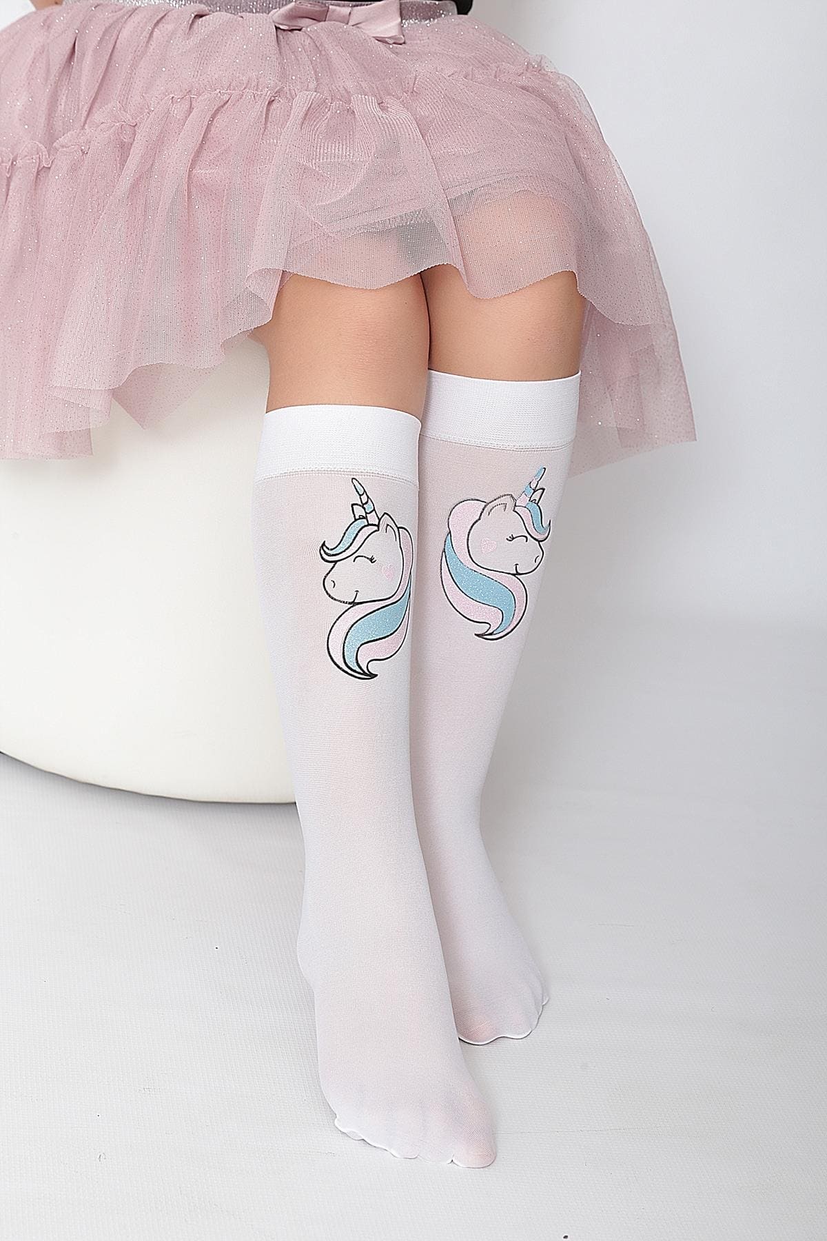 Kaydırmaz Tabanlı Unicorn Çocuk Dizaltı Çorap Daymod 2242019 - Beyaz