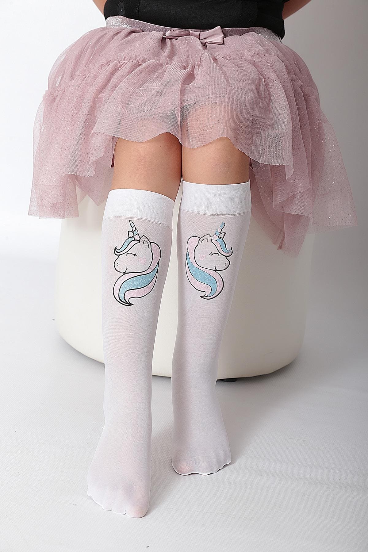 Kaydırmaz Tabanlı Unicorn Çocuk Dizaltı Çorap Daymod 2242019 - Beyaz