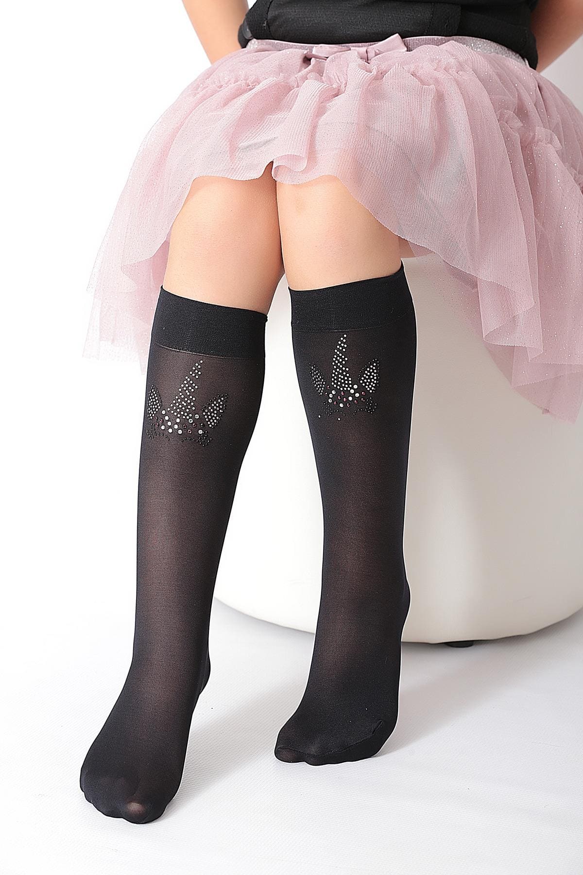 Kaydırmaz Tabanlı Unicorn Desenli Çocuk Dizaltı Çorap Daymod 2242006 - Siyah