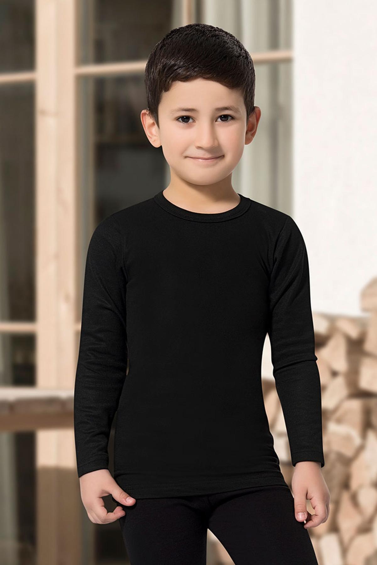 İç Fırçalı Elastik Unisex Termal Çocuk Üst İçlik Derya 108 - Siyah