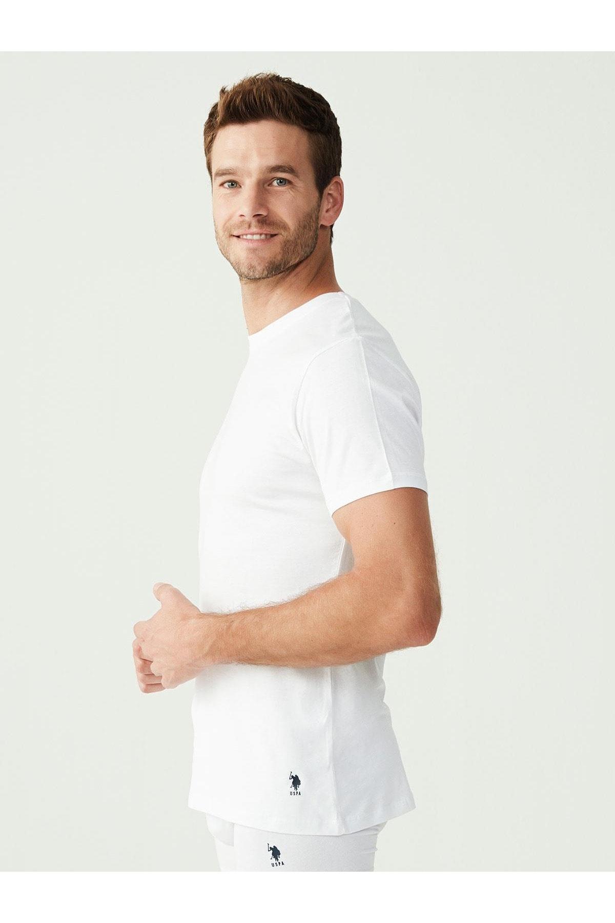 Pamuklu Ribana Yuvarlak Yaka Erkek Atlet Us. POLO 90002 - Beyaz