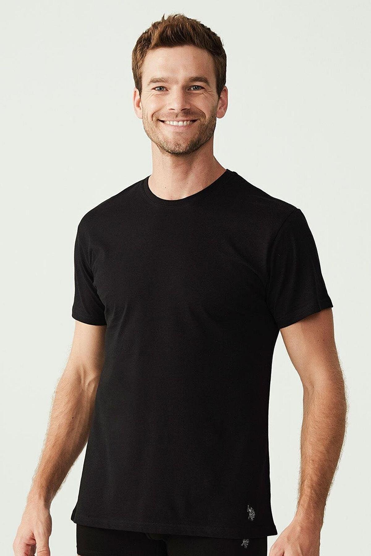 Pamuklu Ribana Yuvarlak Yaka Erkek Atlet Us. POLO 90002 - Siyah