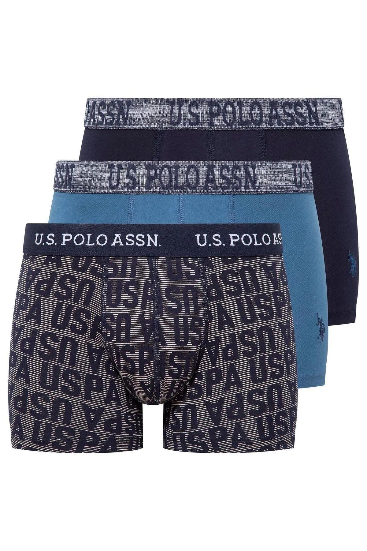 Pamuklu Esnek Bel Lastiği Erkek Boxer Us. POLO Assn. 80503 - Lacivert-Mavi