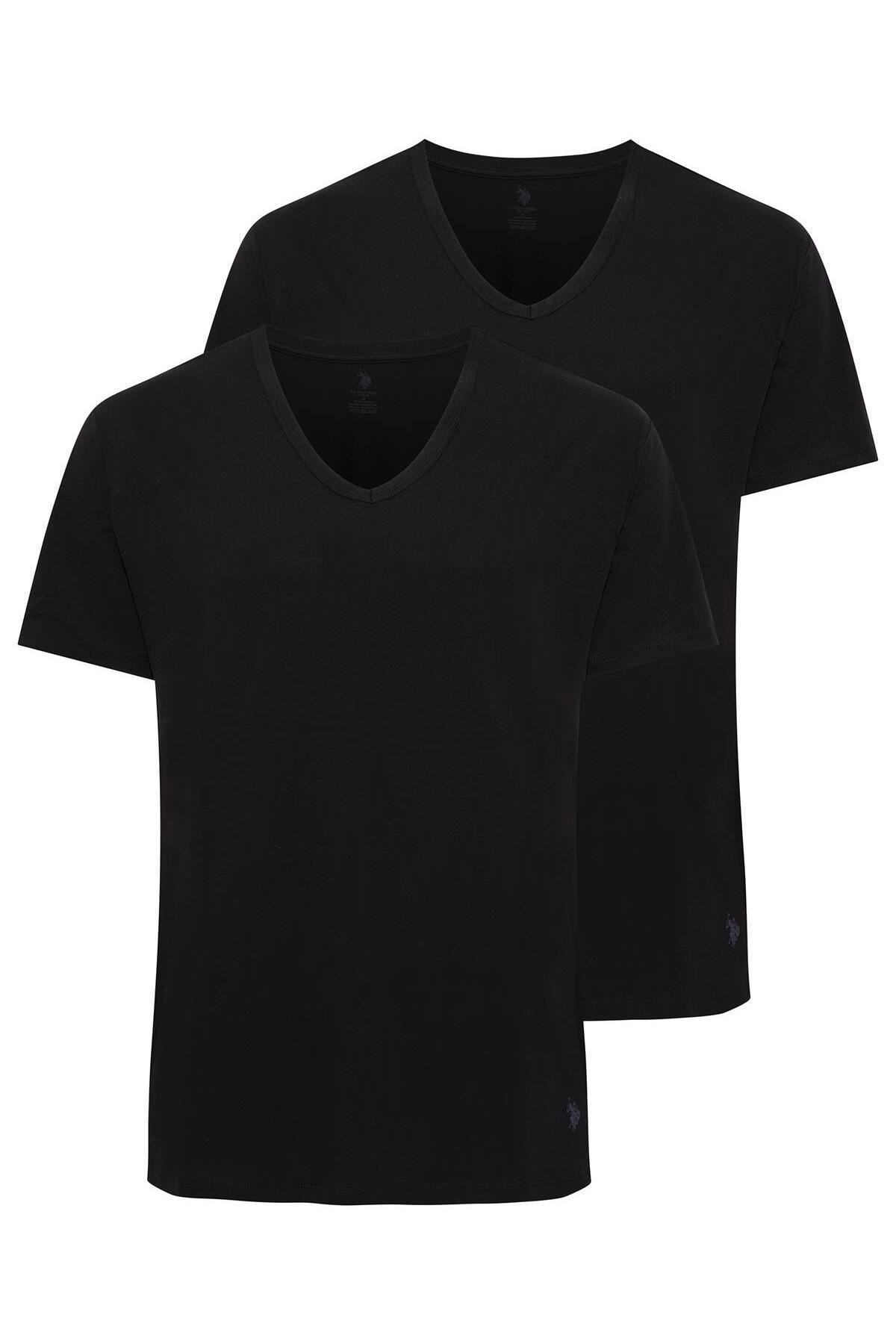 Pamuklu V Yaka Erkek Atlet Siyah 2Li U.S. Polo Assn. 90001 - Siyah