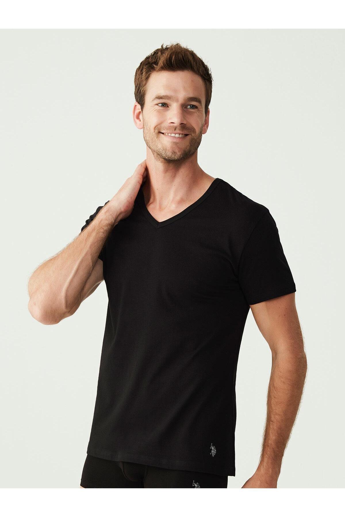 Pamuklu V Yaka Erkek Atlet Siyah 2Li U.S. Polo Assn. 90001 - Siyah