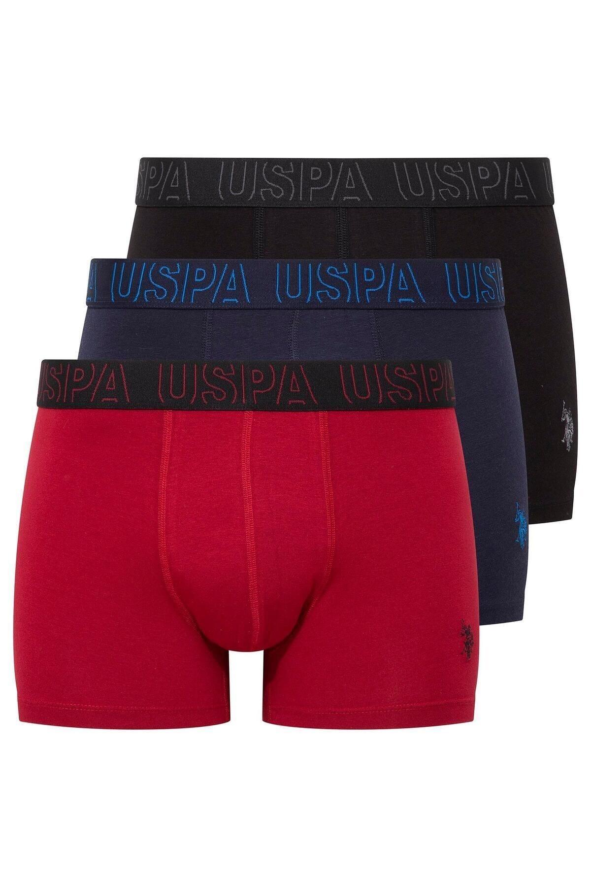 Pamuklu Esnek Bel Lastiği 3'lü Boxer Us. POLO Assn. 80518 - Bordo