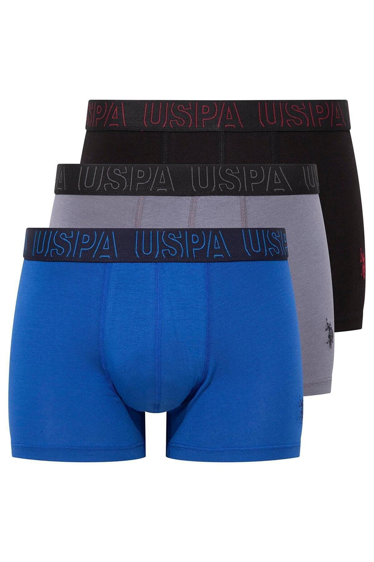 Pamuklu Esnek Bel Lastiği 3'lü Boxer Us. POLO Assn. 80518 - Mavi