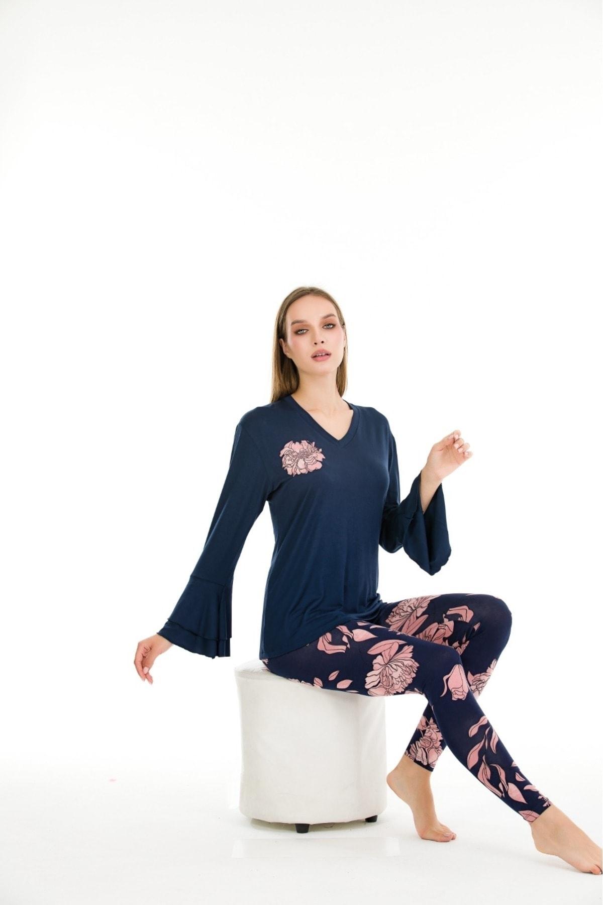 Lady Çiçek Desenli Uzun Kollu Tayt Pijama Takımı Lady 11625 - Görsel 2