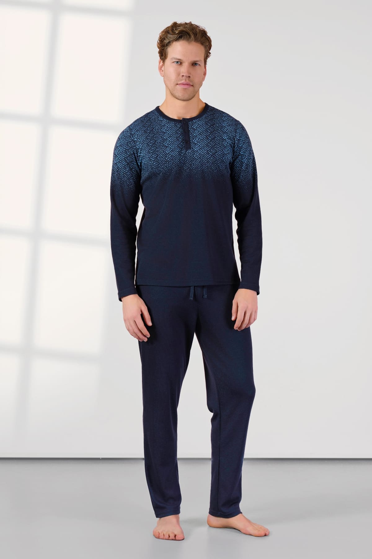 Uzun Kollu Pamuklu Lacivert Erkek Pijama Takımı Doreanse 25K4534 - Lacivert