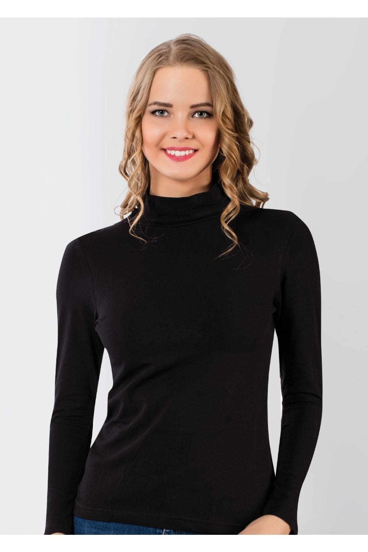 Yüksek Pamuklu Yarım Balıkçı Kadın Body Donex 3227 - Siyah