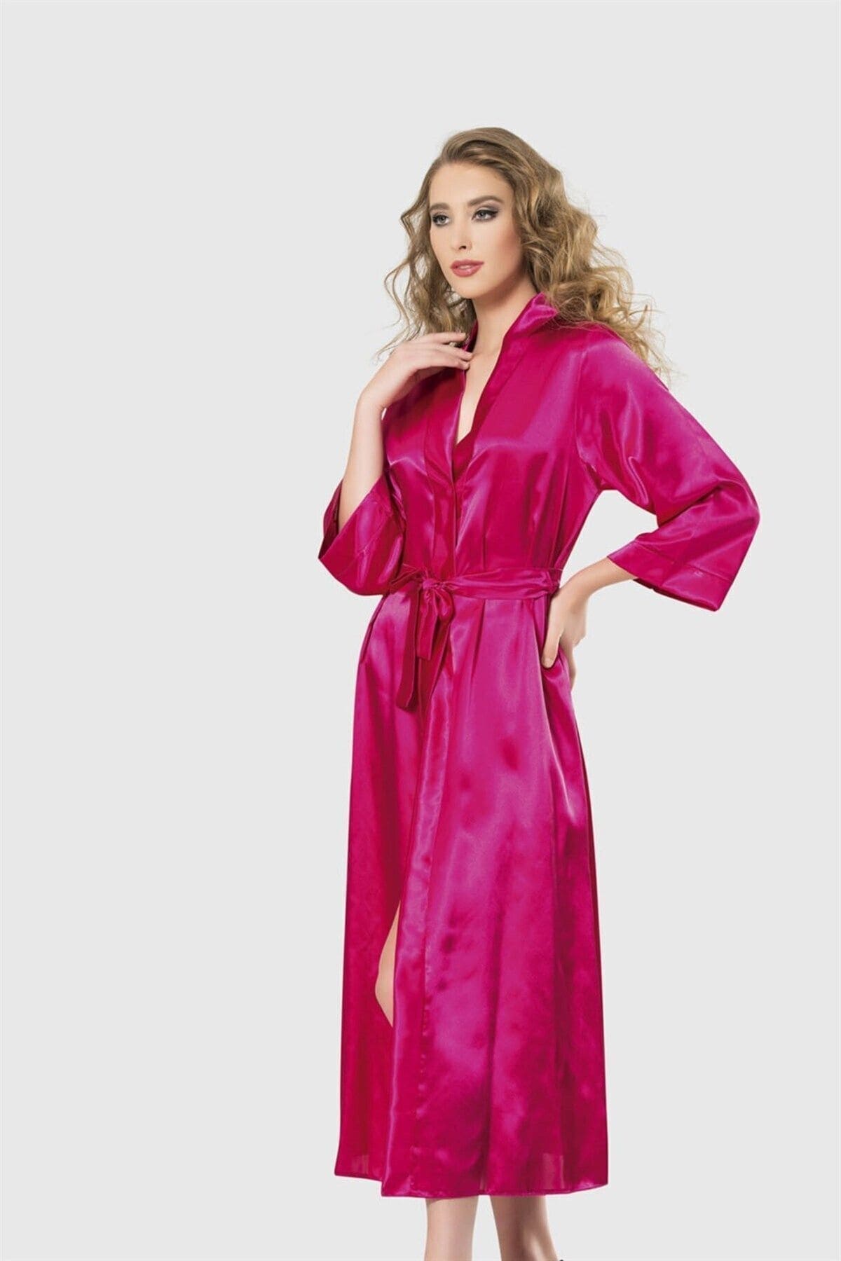 Uzun Saten Sabahlık Ahu Lingerie 7472 - Fuşya
