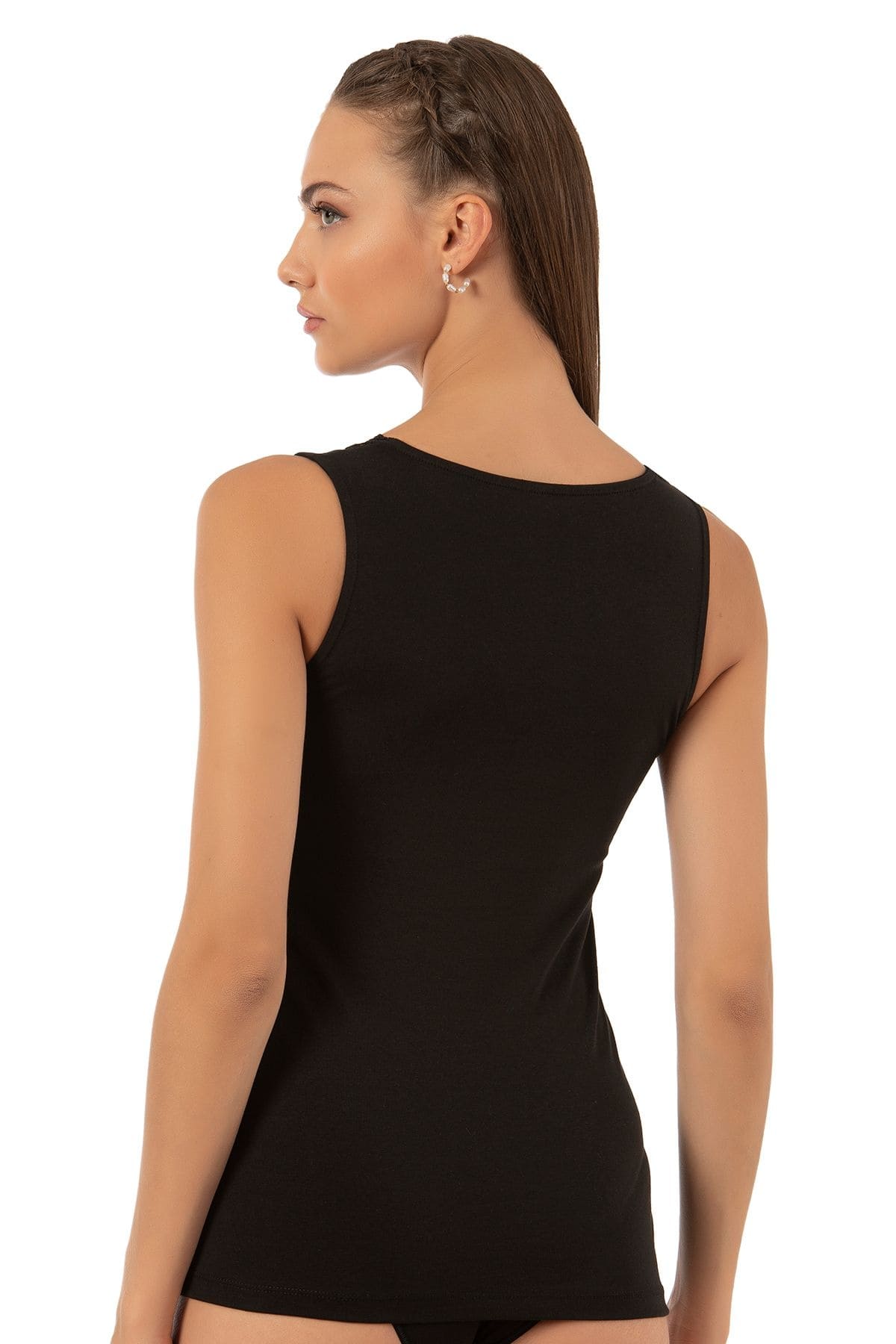 Pamuklu Esnek V Yaka Dantel Detaylı Kadın Atlet Özkan 26957 - Siyah