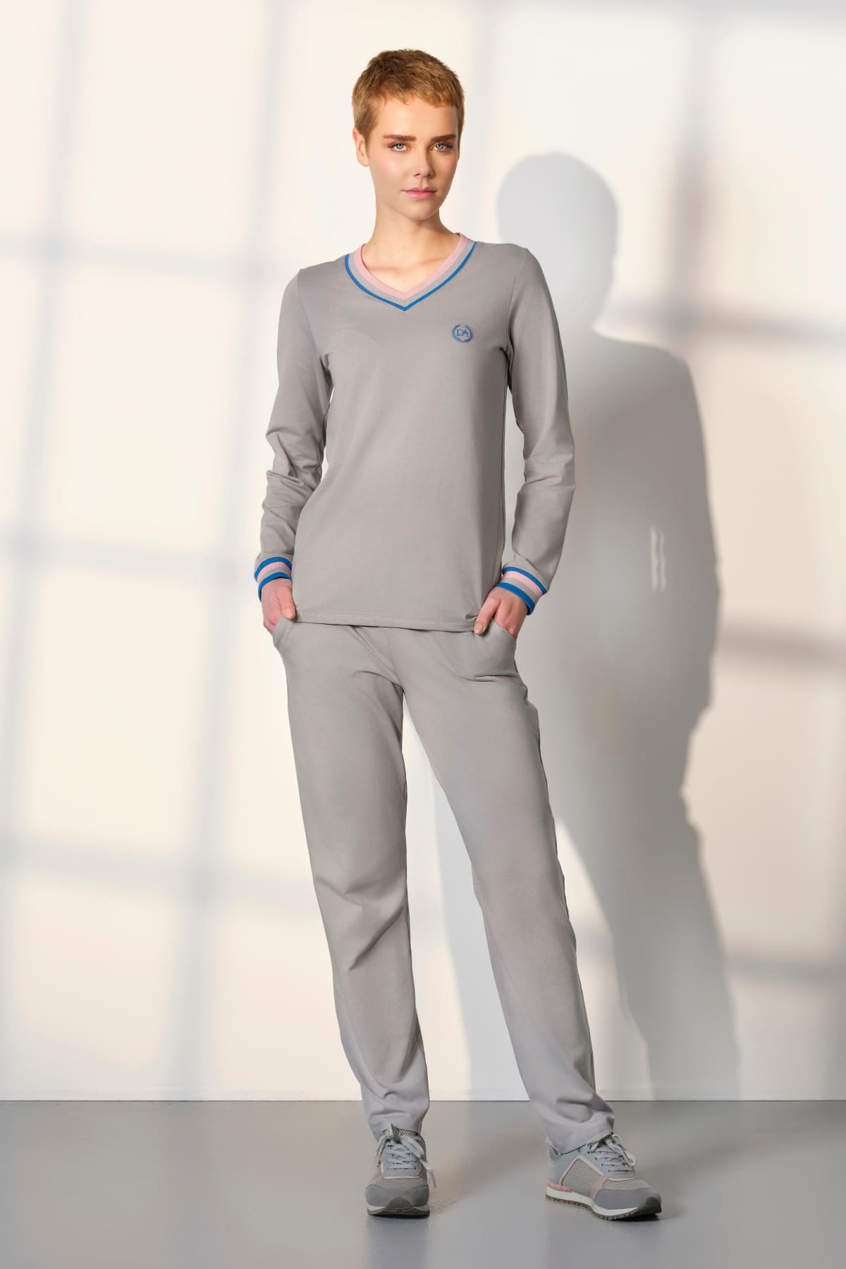 Modal Pamuklu V Yaka Kadın Pijama Takımı Doreanse 25K4044 - Gri