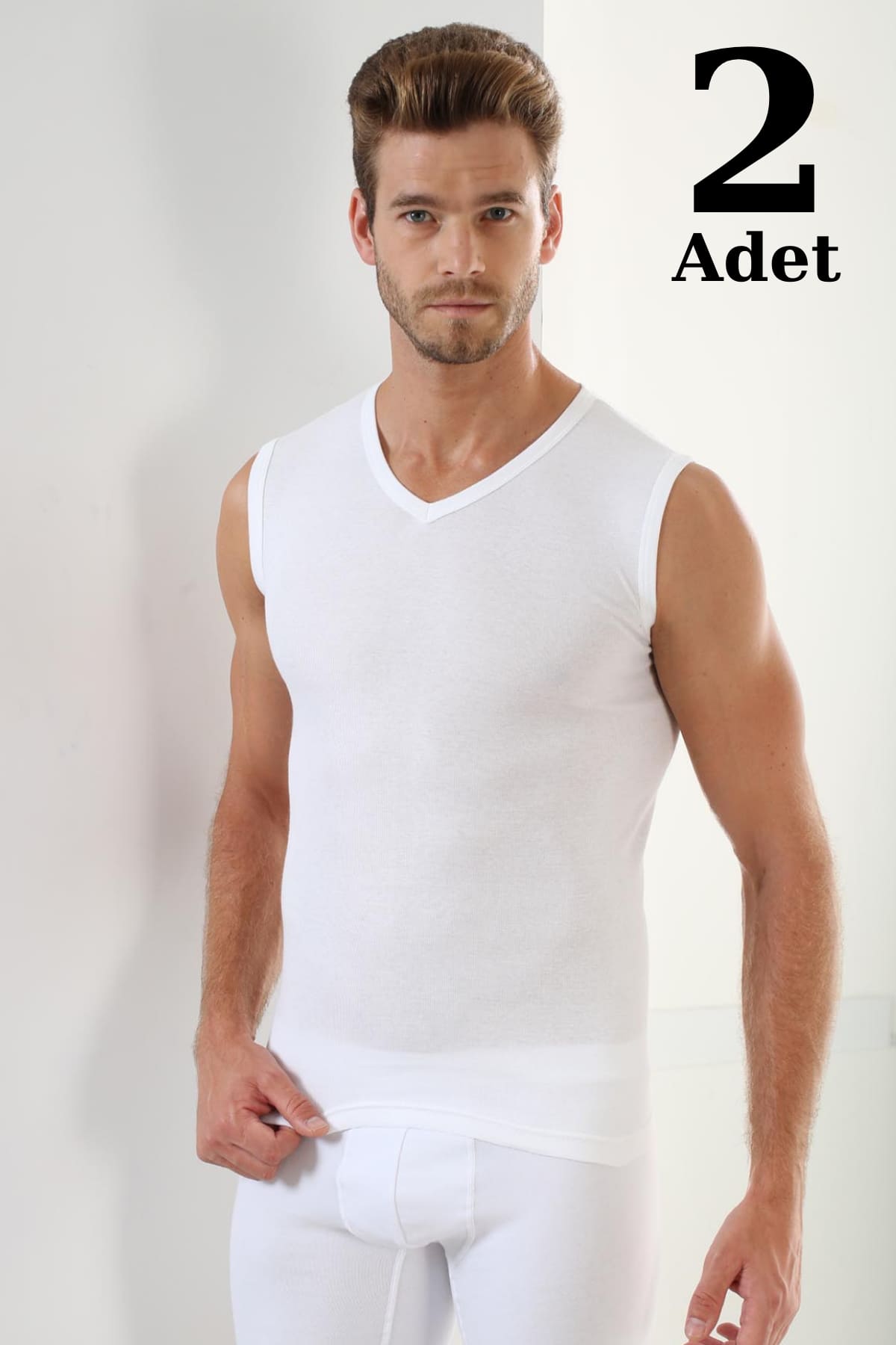 Pamuk Ribana Kolsuz Atlet 2'li Paket Arma Yıldız 1115 - Beyaz