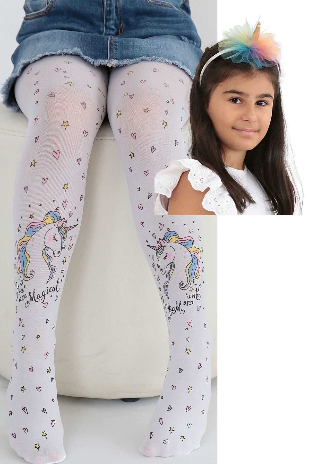 Kaydırmaz Tabanlı Pamuklu Çocuk Külotlu Çorap Daymod 2142063 - Beyaz