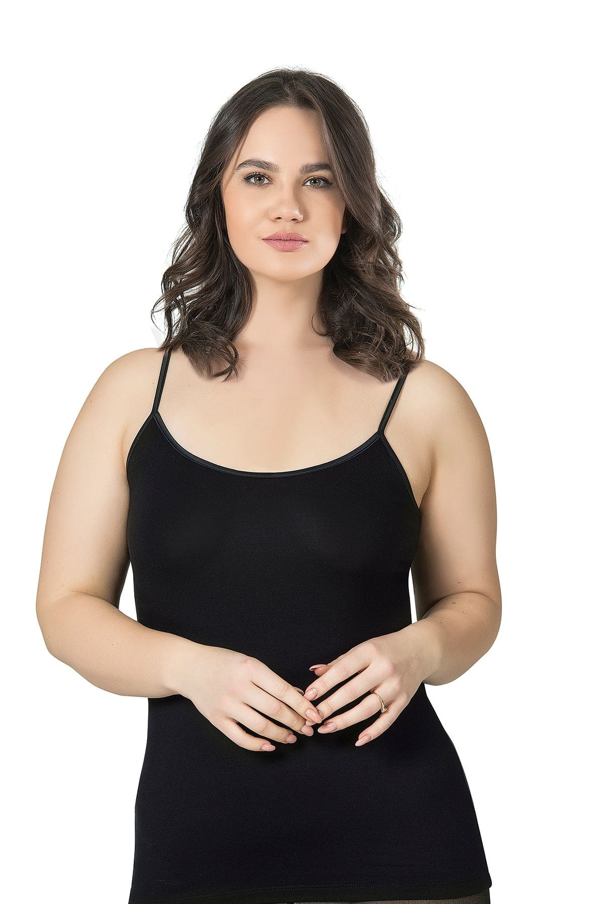 Biyeli İp Askılı Büyük Beden Kadın Atlet Viskon Özkan 25923 - Siyah